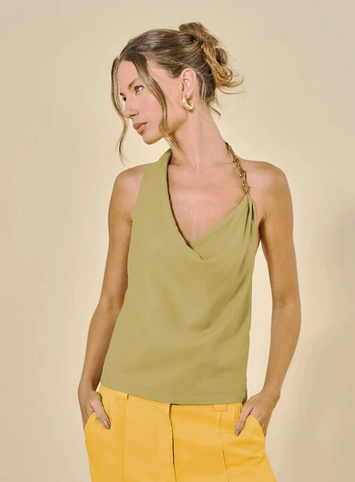 Foto Blusa Feminina Frente Única Em Linho - Open