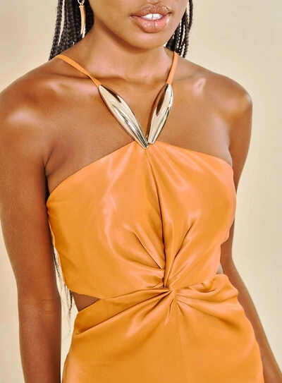 FotoVestido Midi Com Fenda Frontal Charmeuse - Open