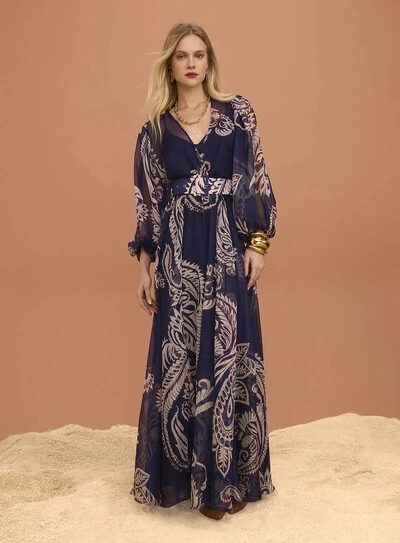Foto Vestido Longo Estampado Cashmere - Skazi
