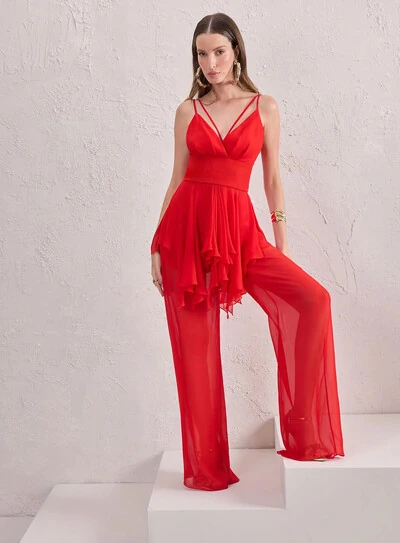 FotoConjunto Calça E Blusa Babados Assimétricos - Tufi Duek