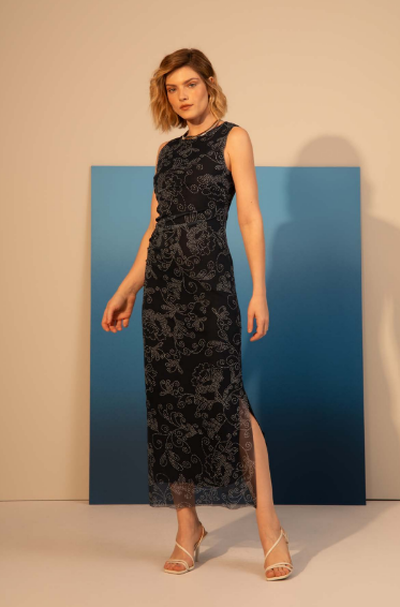 Foto Vestido Longo Tule Franzido Fenda - Sly Wear