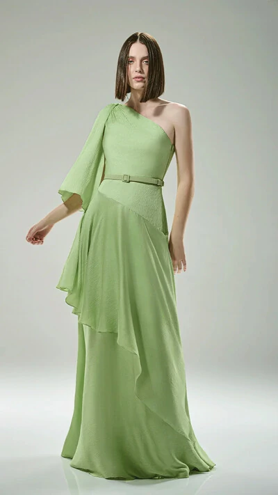 Foto Vestido Um Ombro Só Manga Longa - Fátima Scofield