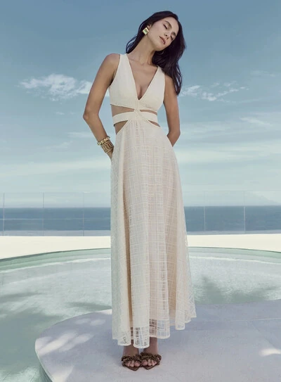 Foto Vestido Recortes Tule Bordado - Tufi Duek