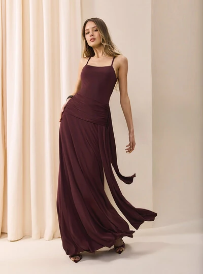 Foto Vestido Longo Jersey Drapeado - Skazi