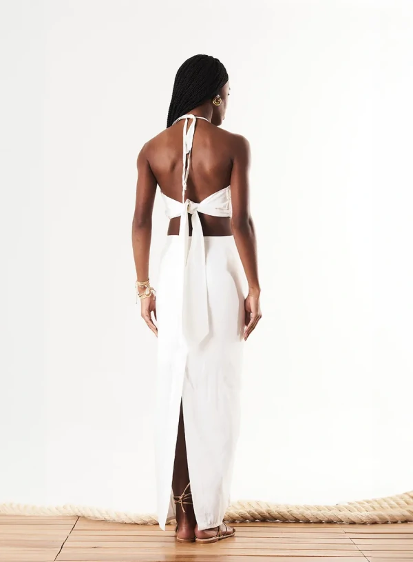 Vestido Longo Cut Out Com Renda E Linho - Open