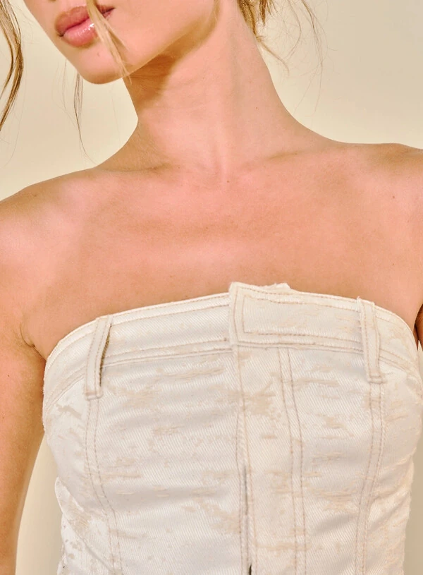 Blusa Jeans Feminina Alfaiataria Sem Alças - Open
