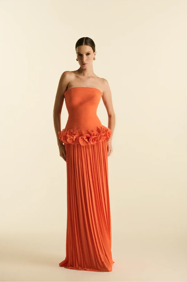 Vestido Plissado Flores - Maracujá