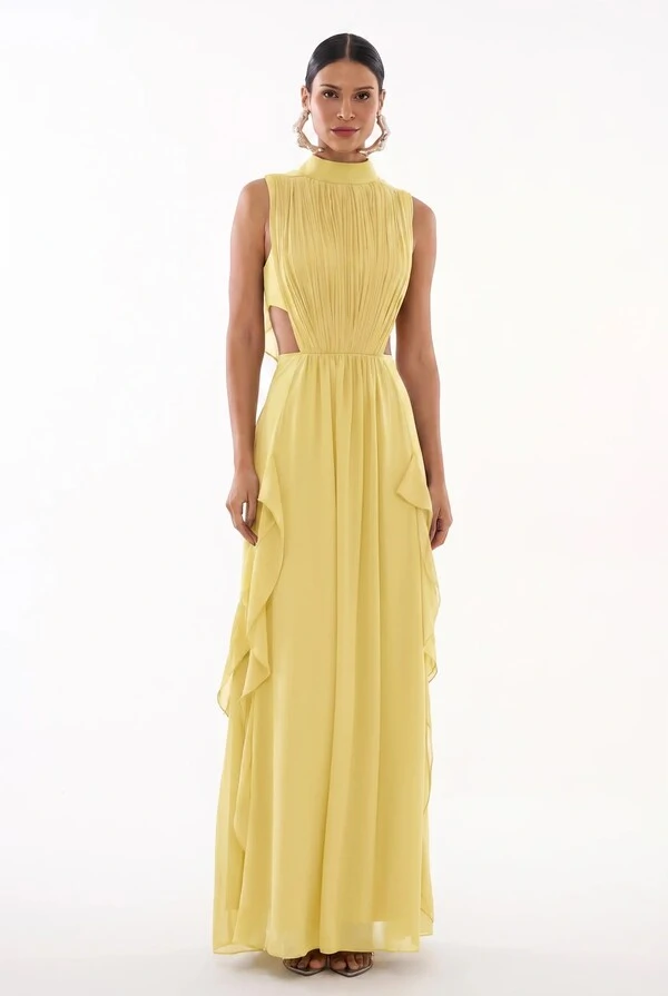 Vestido Gola Alta Babados - Fleche D'or
