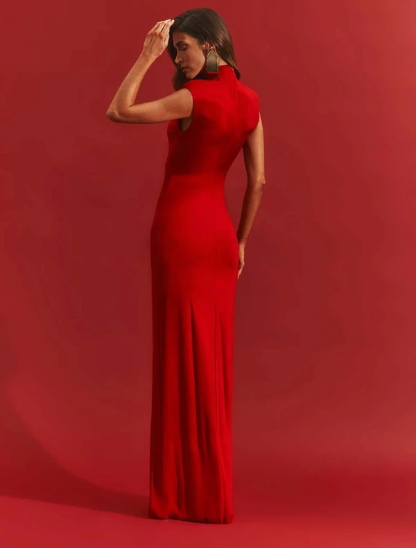 Vestido Gola Alta Recorte Metal - Oasis