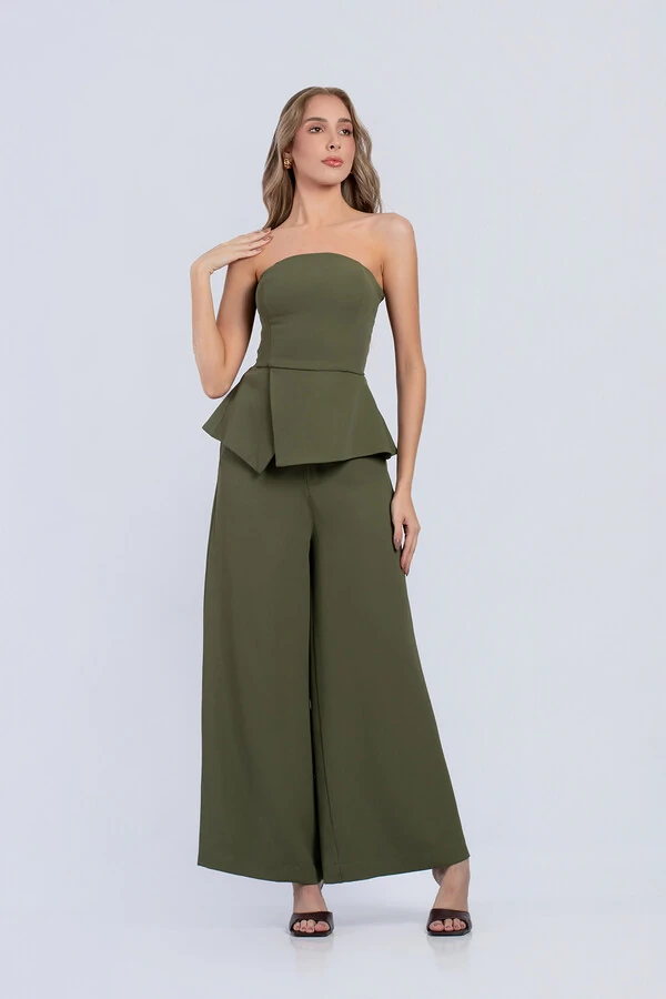 Conjunto Ísis Cropped Peplum & Pantalona com Botões - Fernanda Nabhan