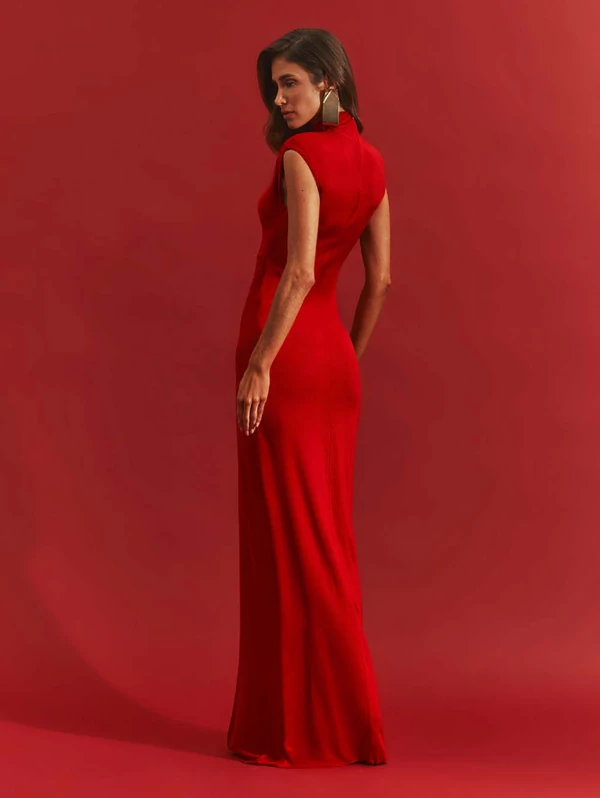 Vestido Gola Alta Recorte Metal - Oasis