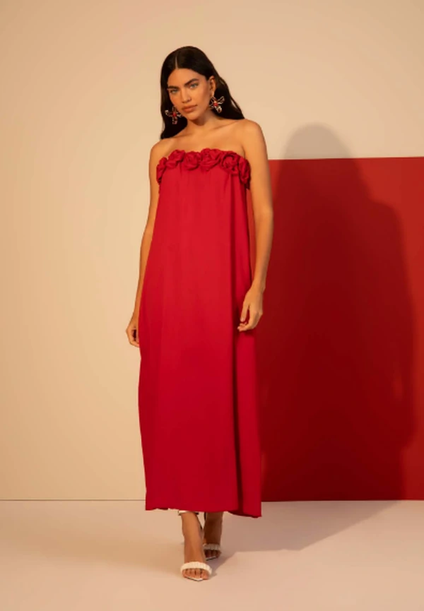 Vestido Tomara-que-Caia com Detalhe de Rosas - Sly Wear