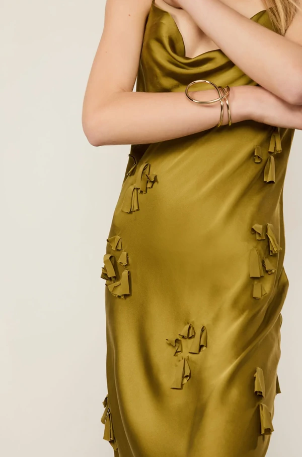 Vestido De Seda Longo De Alça Com Flores Caídas - Animale