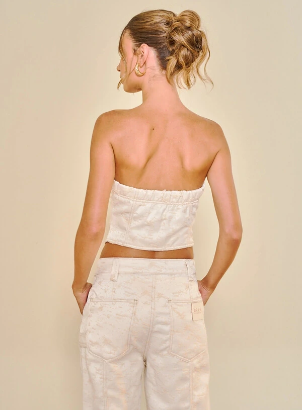 Blusa Jeans Feminina Alfaiataria Sem Alças - Open