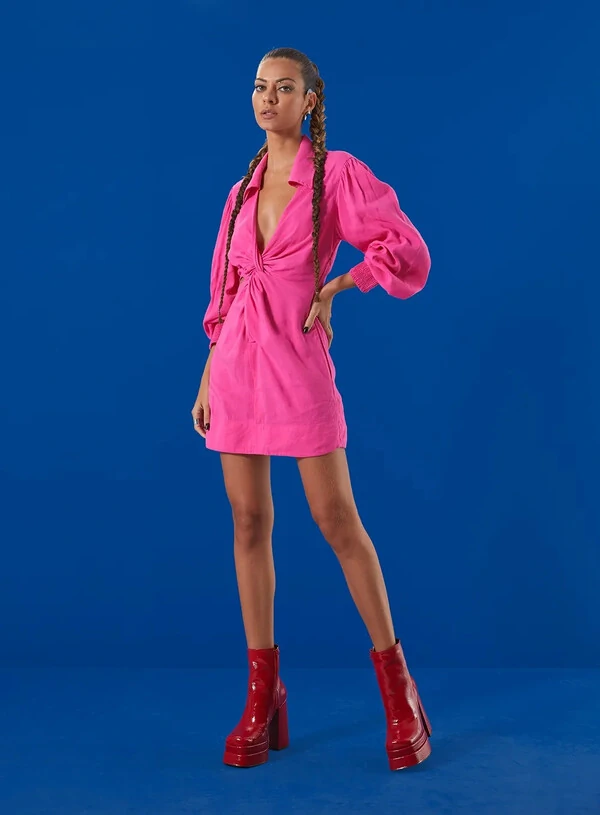 Vestido Linho Com Torção - Open