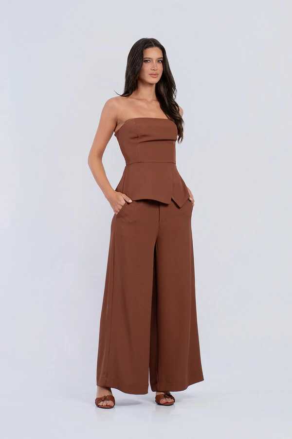 Conjunto Ísis Cropped Peplum & Pantalona com Botões - Fernanda Nabhan