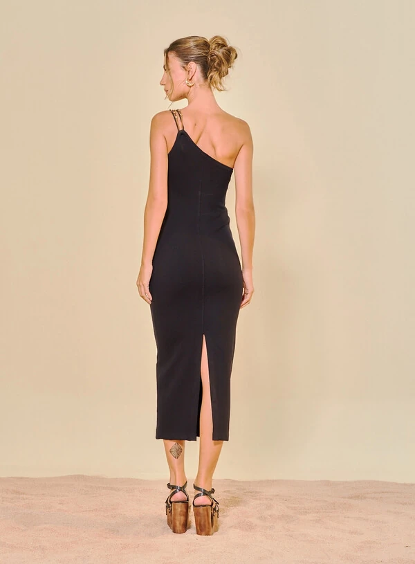 Vestido Midi Com Ombro Único - Open
