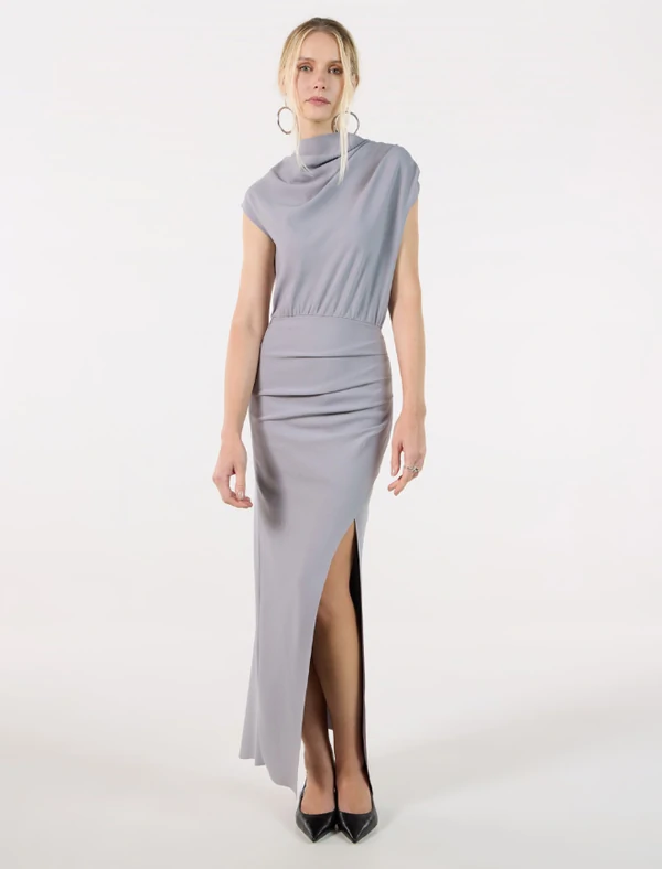 Vestido Drapeado Decote Bobo - Skazi