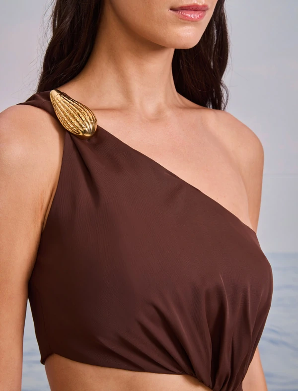 Vestido Um Ombro Metal Recorte Cintura - Skazi