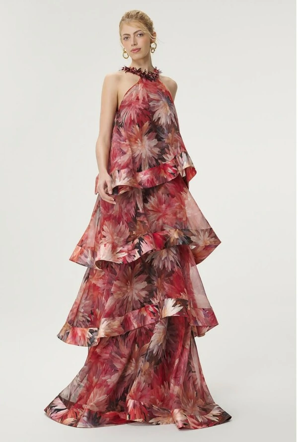 Vestido Estampado Frente Única - Marrô
