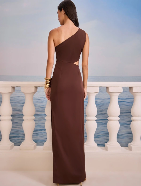 Vestido Um Ombro Metal Recorte Cintura - Skazi