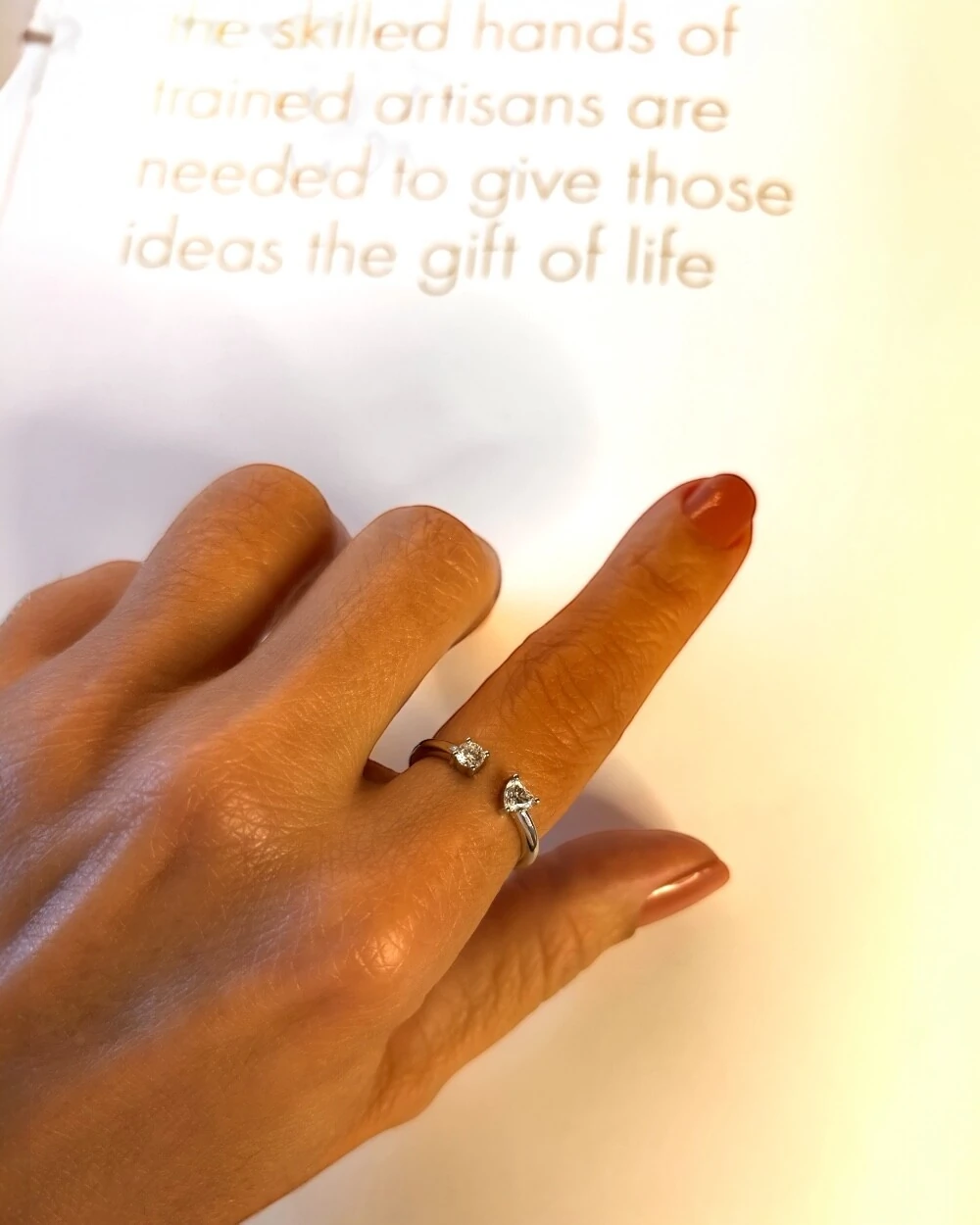 FotoAnel aberto 2 pedras- coração & redondo