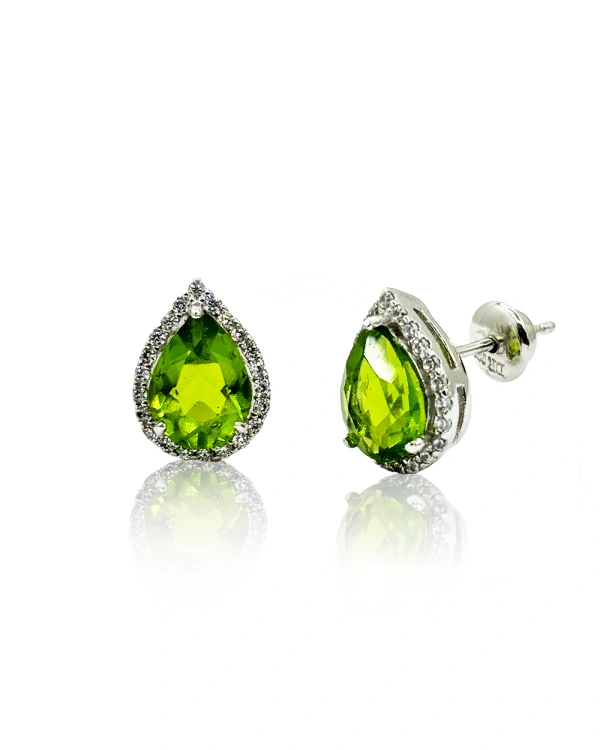 Brinco gota peridoto cravejado borda