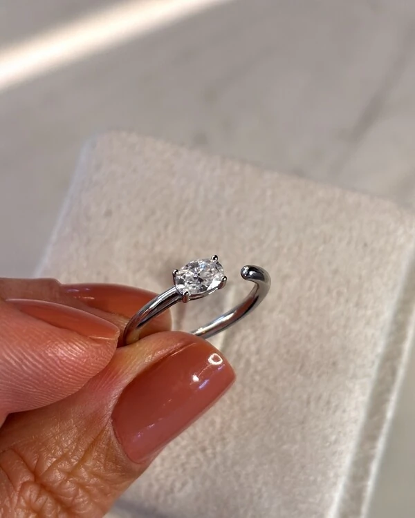 Anel aberto pedra ova