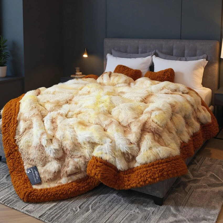 FotoCobertor Pelúcia com Pele de Carneiro Gabarse Terracota