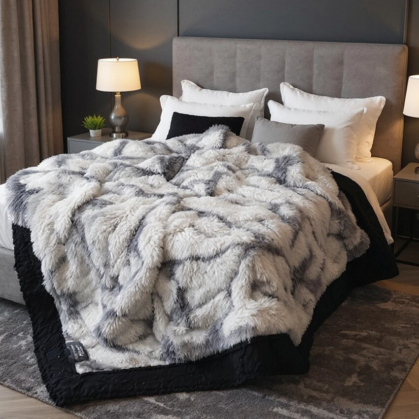 FotoCobertor Pelúcia com Pele de Carneiro Gabarse Black White