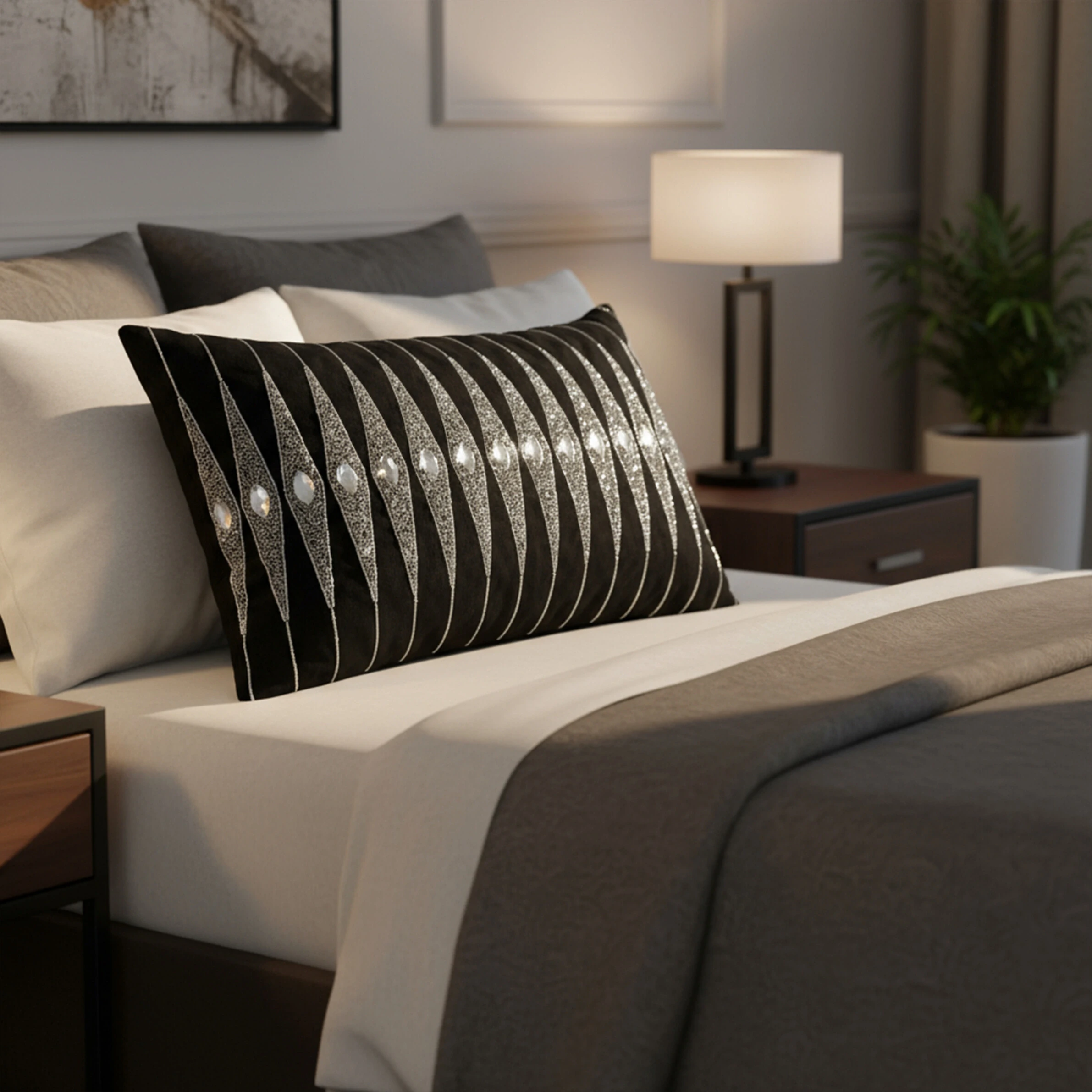 FotoAlmofada Baguete Cetim Crystale Black