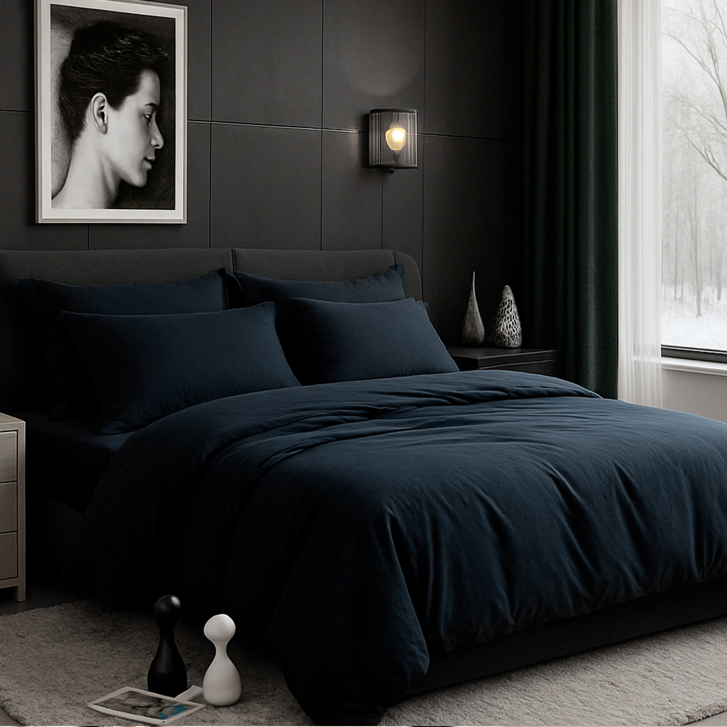 FotoJogo de Cama Iris Black Algodão 200 fios 7 peças