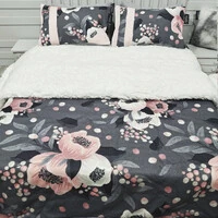 Cobertor Soft Reale Floral Grafite Com Duas Fronhas