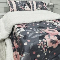 Cobertor Soft Reale Floral Grafite Com Duas Fronhas