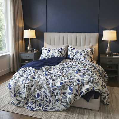 Foto Cobertor Plush Reale Floral Marinho com duas fronhas