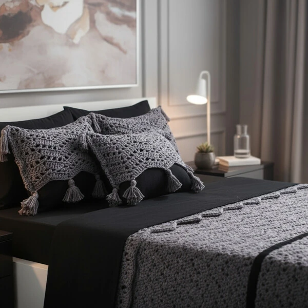 Jogo de cama Le Unique Crochê Lã de Algodão Egípcio com percal 600 fios 15 Peças