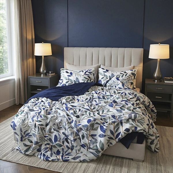 Cobertor Plush Reale Floral Marinho com duas fronhas