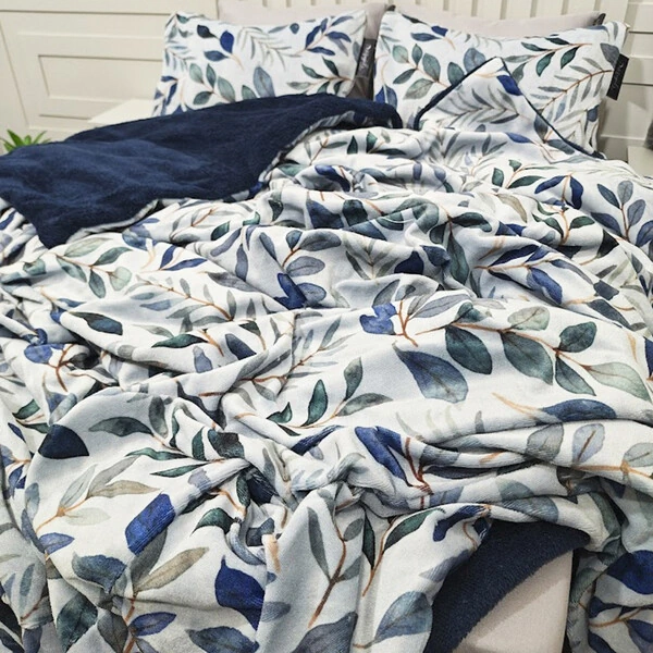Cobertor Plush Reale Floral Marinho com duas fronhas