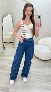 Calça Wide Leg Cargo