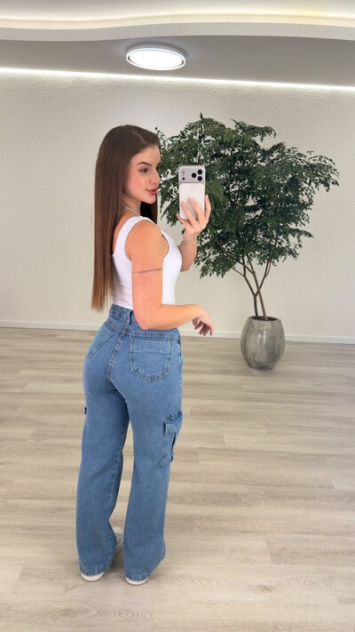 FotoCalça Jeans Wide Leg Cargo