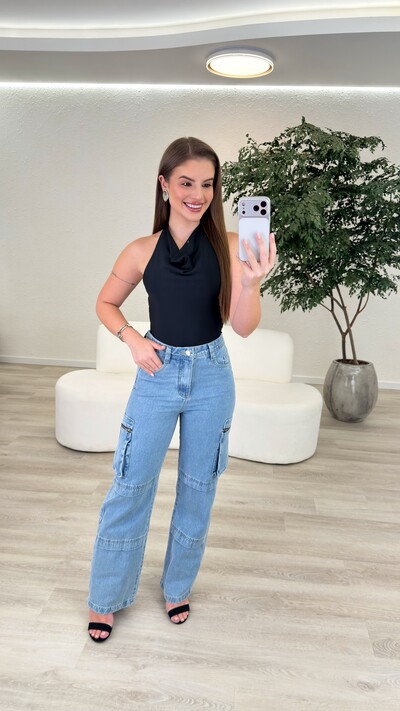 Foto Calça Jeans Wide Leg Cargo