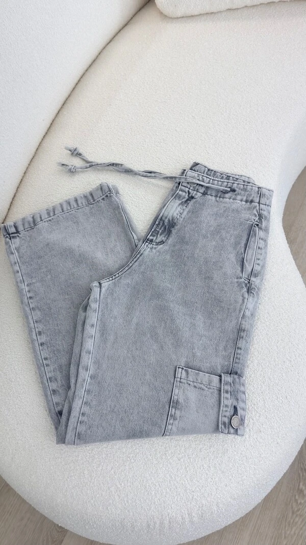 Calça Jeans Wide Leg Cargo