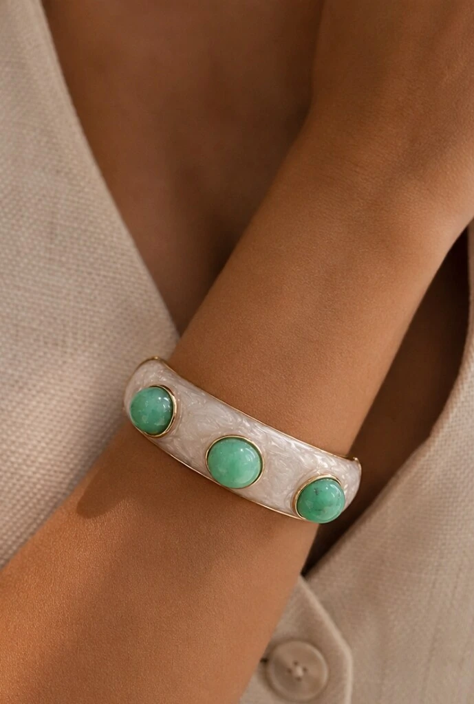 Foto Bracelete Pedra Esmaltado em Banho Ouro