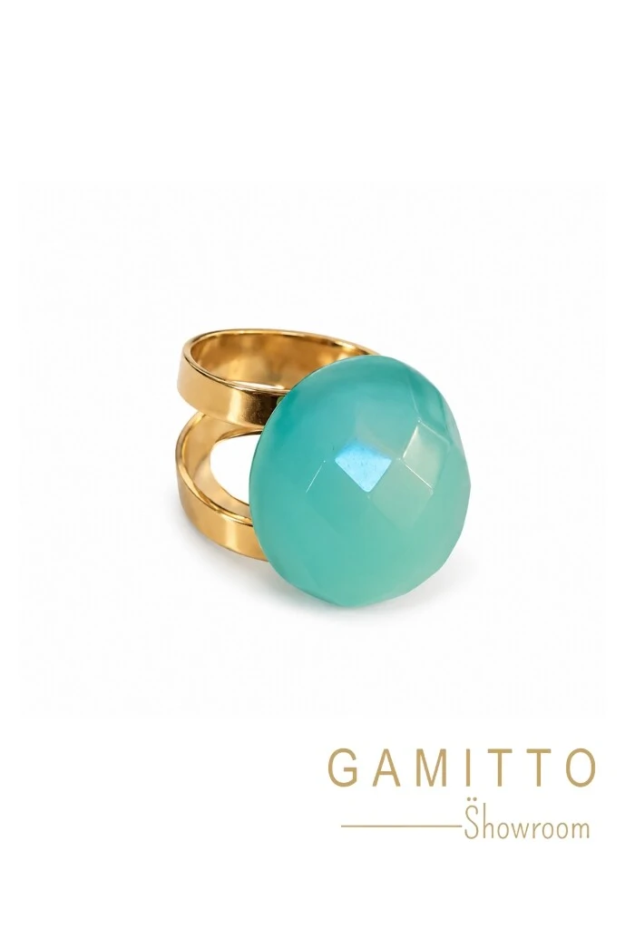 Foto Anel Quartzo Azul em Banho Ouro
