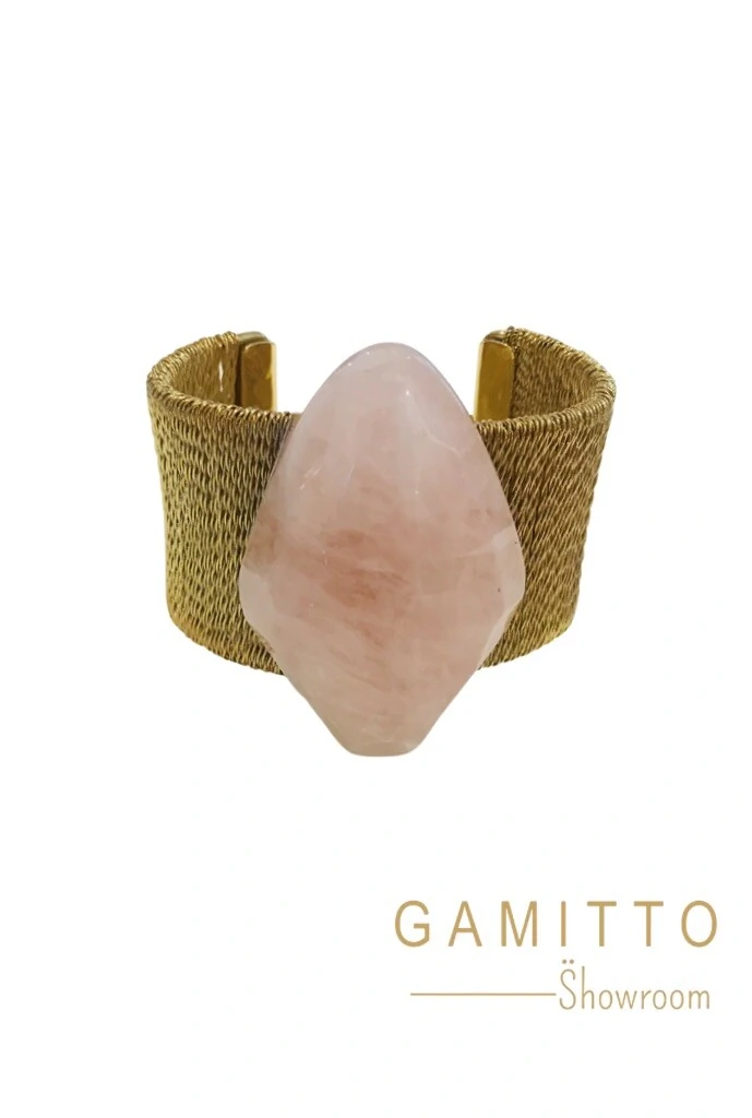 FotoBracelete Quartzo Rosa em Banho Ouro