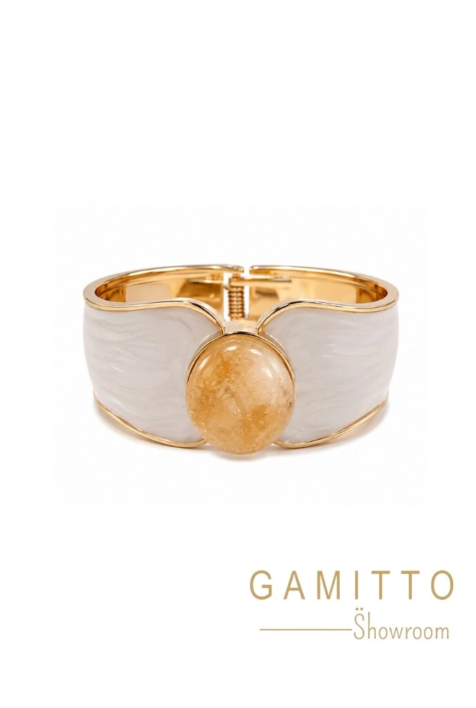 Foto Bracelete Citrino Esmaltado em Banho Ouro