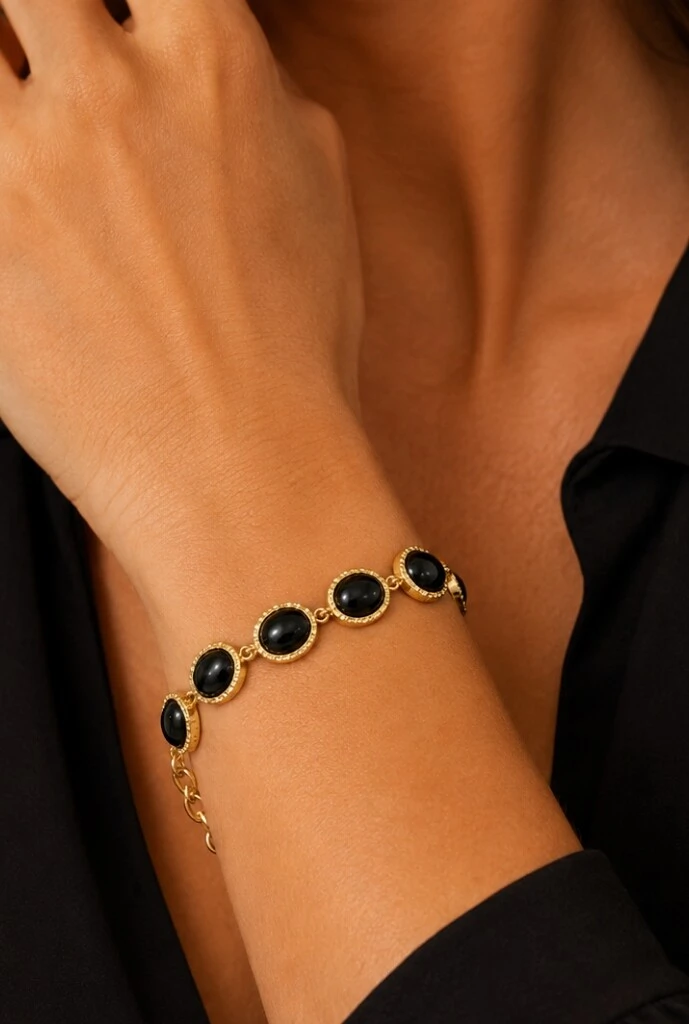 Foto Pulseira Ônix em Banho Ouro