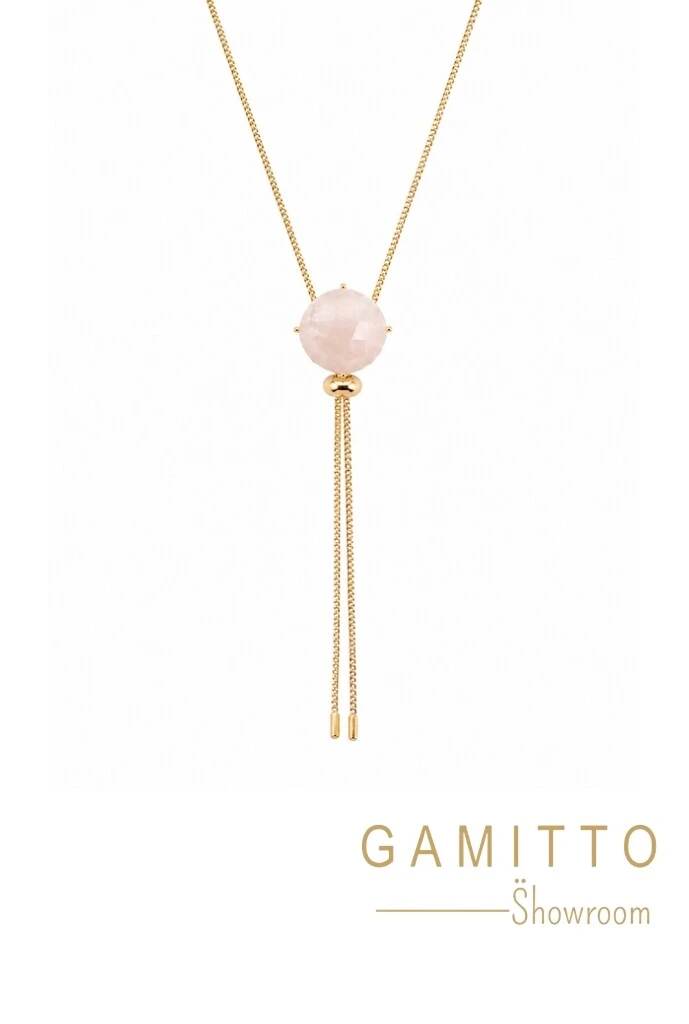 Foto Colar Gravata Quartzo Rosa em Banho Ouro