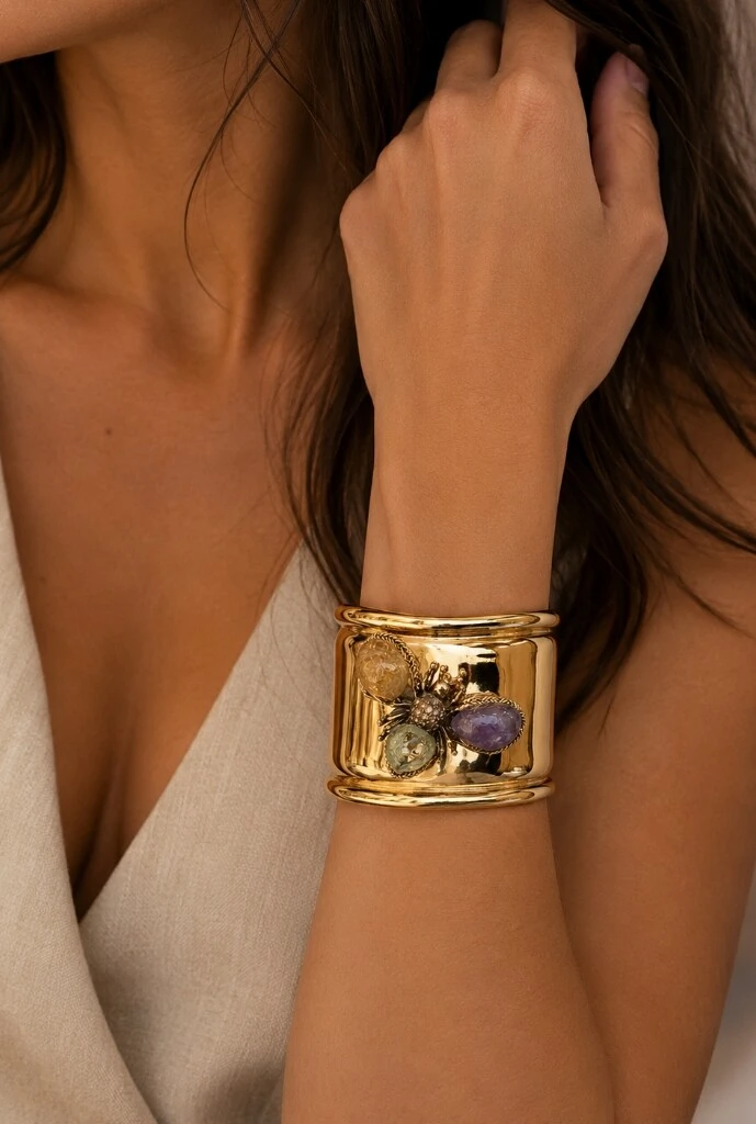 Foto Bracelete Pedras em Banho Ouro