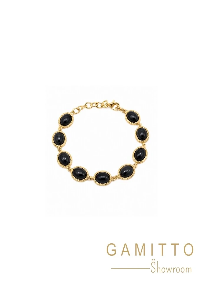 Foto Pulseira Ônix em Banho Ouro